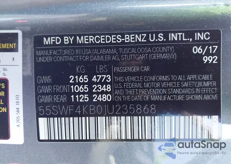 2018 Mercedes-Benz C 300 4Matic z USA, uszkodzony, nr VIN 55SWF4KB0JU235868